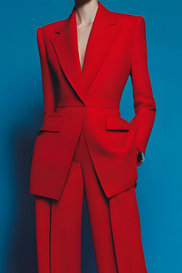 2-Piece Red Notched Lapel Women Suits